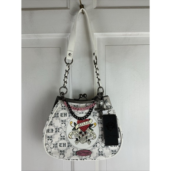 Ed Hardy Handbags - Ed Hardy "Love Kills Slowly" skull tattoo print shoulder bag Chain Strap NWT